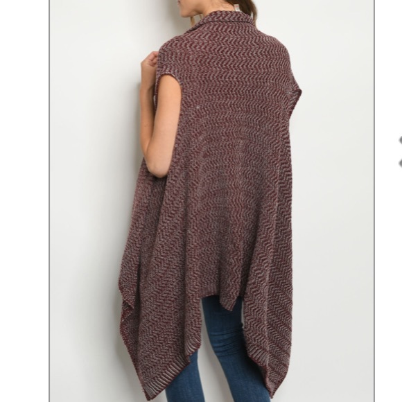 Wine & Ivory Color Open Cardigan - Picture 3 of 9